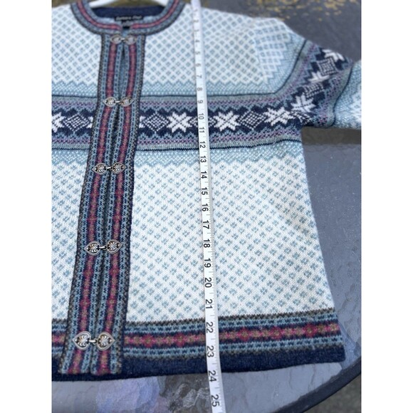 VTG Eagle's Eye Wool Fair Isle Nordic Snowflake Cardigan Sweater oversized S - Picture 7 of 9